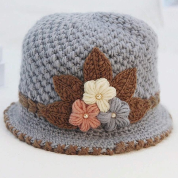 Handmade Floral Crochet Knit Beanie Hat - Picture 8 of 8
